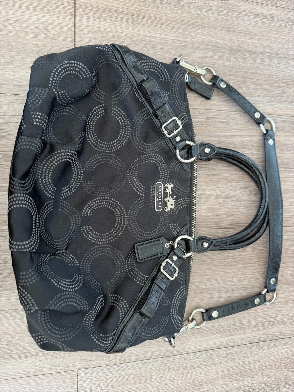 Coach Black Madison Dotted Op Art Sophia Satchel - Gem